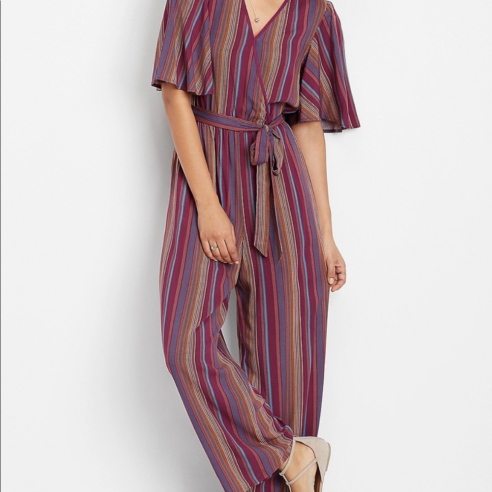 Maurices Striped Wrap Front Jumpsuit